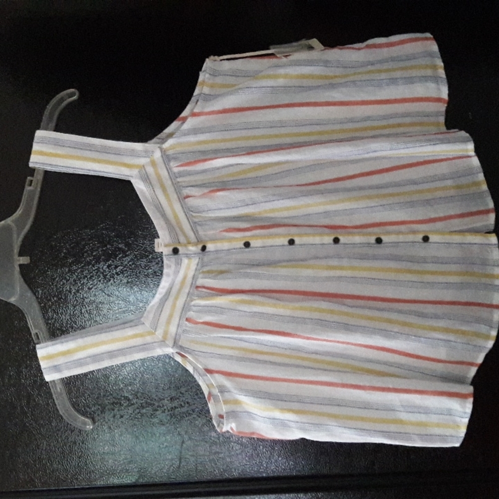 a.n.a a new approach Tank Top White Stripes Button Down 100% Cotton 1XP